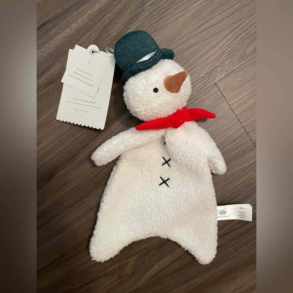 Cloud island Snowman Security Blanket with Red Bow - Picture 2 of 2